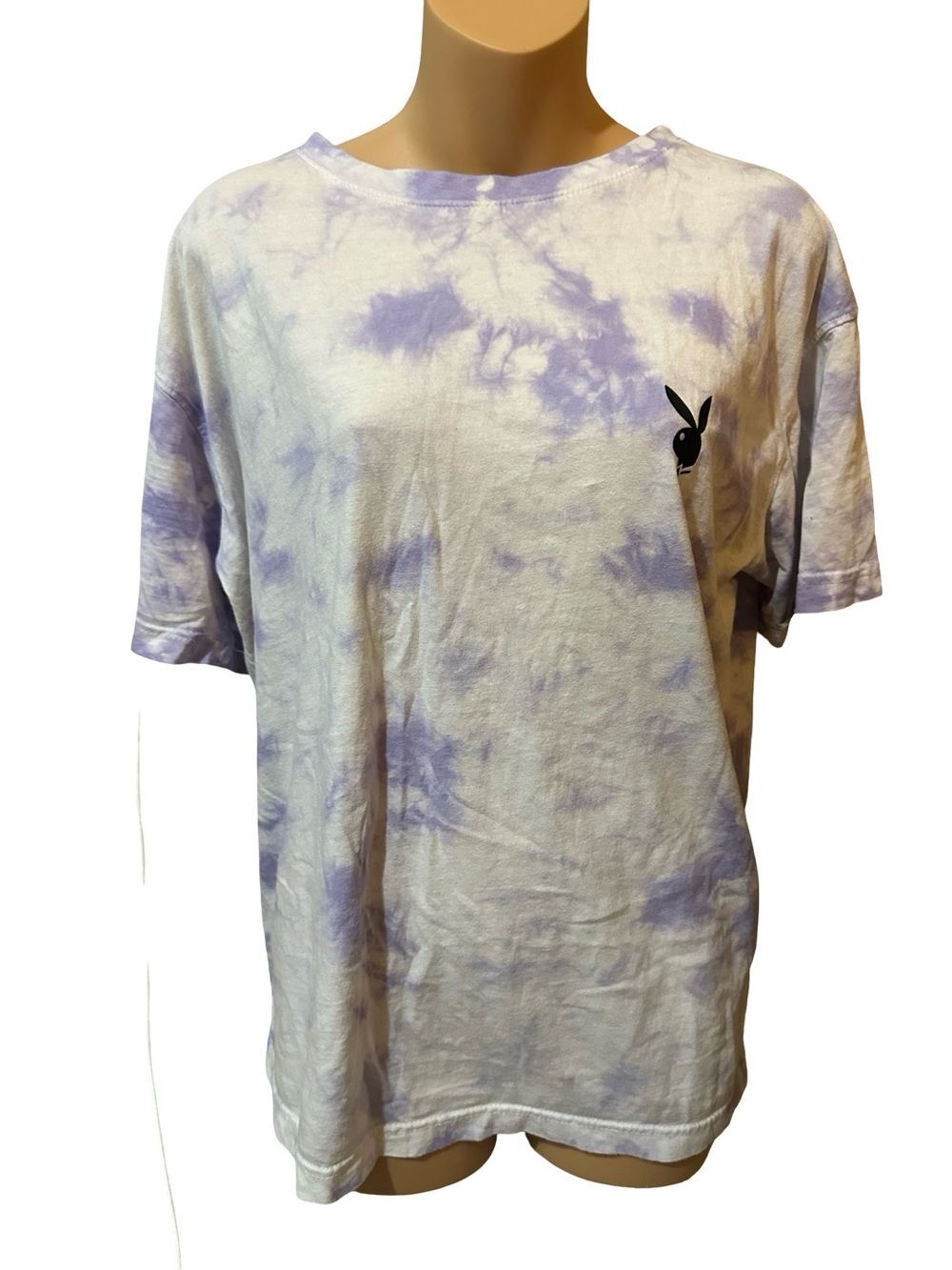 Missguided x Playboy Purple White Tie Dye Oversized Logo T-Shirt Festival Y2K